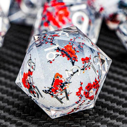 ARUOHHA DND Resin Dice Plum Blossom Liquid Core White Sharp Edge Dragons Polyhedral Dice Set with Gift Box, Compatible with D&D Role Playing Game Dungeons D and D Dice Set D20 D12 D10 D6 - color: Flower&silvery White
