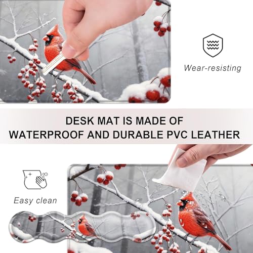 Mouse Pad,Large Desk Mat Set, 4in1 XL Mousepad + Keyboard Wrist Rest+Mouse Wrist Rest+Coaster with Ergonomic Desk Pad for Home Office Table Computer Cover -Cardinal in Snow - color: Cardinal in Snow