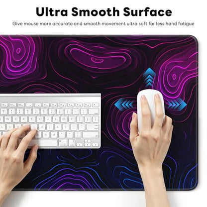 Large Gaming Mouse Pad, XL Desk Protector, Non-Slip Base | 31.5x15.7 in Extended Desk Mat with Stitched Edges for Keyboard, Work, Game, Office, Home PC and Laptop - color: Neon Contours