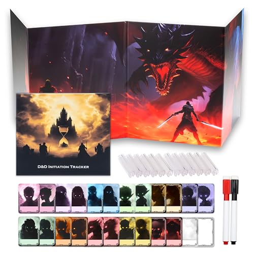 TIDYBOSS 4-Panel Customizable DM Screen with 50 Pieces Erasable Acrylic Initiative Trackers | Dungeons and Dragons Starter Set | DND Starter kit d&d Accessories | DND Gifts | DND dm Supplies