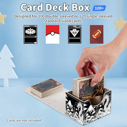 for MTG Commander Deck Box,Card Deck Box for Trading Yugioh MTG,Fits 100 Double Sleeved Cards,PU Leather Strong Magnet Case for Magic Commander TCG CCG,Black White Dragon - color: Black White Dragon