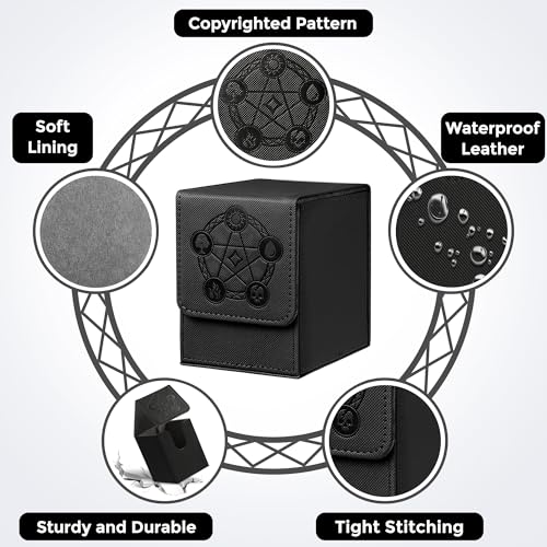 Card Deck Box with 2 Dividers, MTG Commander Deck Box Holds 100+ Double-Sleeved Cards, Leather Magnetic Deck Case Compatible with Magic TCG CCG Cards, Black - color: 2. Black 01, size: 100 Double-sleeved Cards Vertical