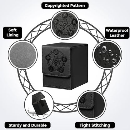 Card Deck Box with 2 Dividers, MTG Commander Deck Box Holds 100+ Double-Sleeved Cards, Leather Magnetic Deck Case Compatible with Magic TCG CCG Cards, Black - color: 2. Black 01, size: 100 Double-sleeved Cards Vertical