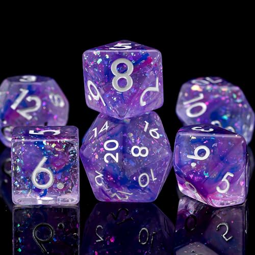 Resin D&D Dice Set, 7pcs Polyhedral Dice for Dungeons and Dragons, RPG, MTG, Role Playing Games (D4, D6, D8, D10, D12, D20, D%) Blue, Purple, Pink - color: Blue, Purple, Pink