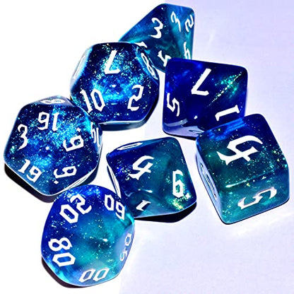 Galaxy Dice Set| Dark Blue Mix Cyan Crystal DND Dice Set for Board Game - color: Dark Blue Cyan