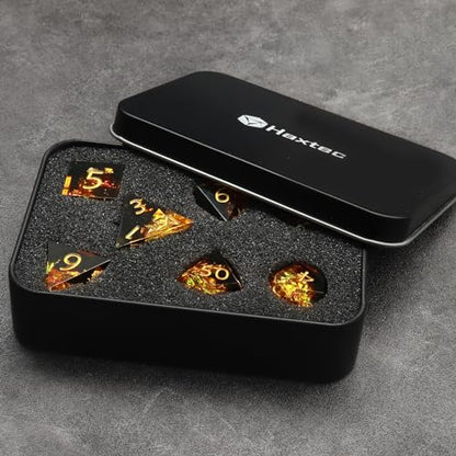 Haxtec Sharp Edge Dice Set Yellow Black Resin DND Dice Set Sparklingly Polyhedral D&D Dice Compatible with Dungeons and Dragons Fire Dice - color: Yellow Black
