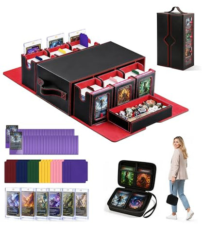 7-in-1 Commander Deck Box with Battle Case, 6-Deck Modular Card Storage Vault for MTG, Holds 600+ Double-Sleeved Cards, 35PT Magnetic Card Holders & 24 Dividers for TCG Game Night & Tournament