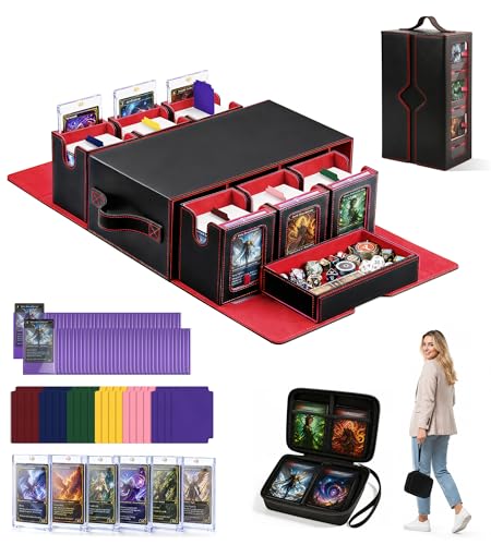7-in-1 Commander Deck Box with Battle Case, 6-Deck Modular Card Storage Vault for MTG, Holds 600+ Double-Sleeved Cards, 35PT Magnetic Card Holders & 24 Dividers for TCG Game Night & Tournament