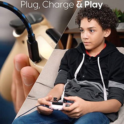 TalkWorks Long Controller Charging Cable for PlayStation 4-10-Foot Long Braided Micro USB Cord Charger Cord for PS4 Controller - Blue-Black, 2 Pack