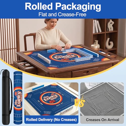 Rolled Shipping Mahjong Mat with Rules for Table 32.4''x32.4'', Mah Jongg Mat with Carrying Bag for American Mahjong, Poker, Board Games, Card Games & Dominoes (Dark Royal Blue) - color: Dark Royal Blue