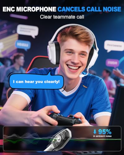 Wireless Gaming Headset for PS5 PS4 PC Switch Mac, 100H Playtime | 2.4GHz ≤20ms Low Latency & Bluetooth, Game/Music Modes, 50mm 3D Stereo, ENC Mic, Foldable Comfort for FPS, RPG & Multiplayer