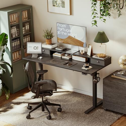 Agilestic 48 x 24 Inches Electric Standing Desk with 2 Storage Drawers, Adjustable Height Sit and Stand Computer Table with Splice Board, Black - color: Black, size: 48 x 24 Inches with 2 drawers