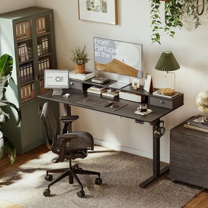 Agilestic 48 x 24 Inches Electric Standing Desk with 2 Storage Drawers, Adjustable Height Sit and Stand Computer Table with Splice Board, Black - color: Black, size: 48 x 24 Inches with 2 drawers