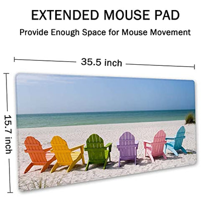 SSOIU Desk Mat, Extended Gaming Mouse Pad (35.5x15.7 in), Large Non-Slip Rubber Base Mousepad with Stitched Edges, Waterproof Keyboard Mouse Mat for Work, Game, Office, Home - Beach and Ocean Scenics - color: Beach and Ocean Scenics