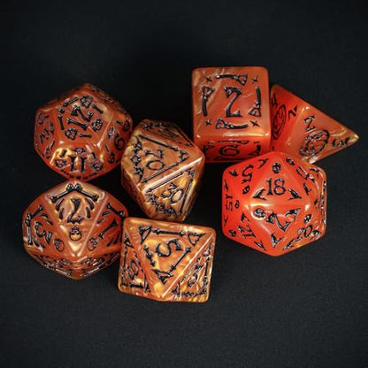 7-Die DND Dice Set Scary Pattern Polyhedral Dice Set with Leather Bag, Skull Dice D&D Dice Set for RPG Table Games.(Scary Pattern-Orange/Black Number) - color: Halloween Pattern-orange/Black Number
