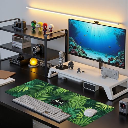 Cute Black Cat Mouse Pad Desk Mat XL Extended Large Gaming Desk Pad Mousepad, Oil Painting Art Floret Computer Laptop Keyboard and Mouse Mat, Desktop Protector Mat for Office and Home 31.5x11.8 in - color: Black Cat