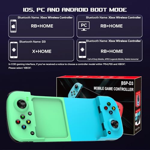 Megadream Mobile Game Controller Gamepad for iPhone iOS Android PC: Works with iPhone 16/15/14/13/12/11, iPad, Samsung Galaxy, TCL, Tablet, Call of Duty, Roblox - Directly Play (Blue+Green) - color: Green Blue