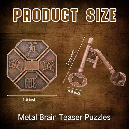 2 Pcs Metal Brain Teaser Puzzle for Adult Teen,Compass Box Key Lock | 3D Logic Puzzle Set, Iq Education Challenge Toy, Unlock Interlocking Puzzle Gift, Brain Puzzles for Family Classroom - style: Compass Box Key Lock