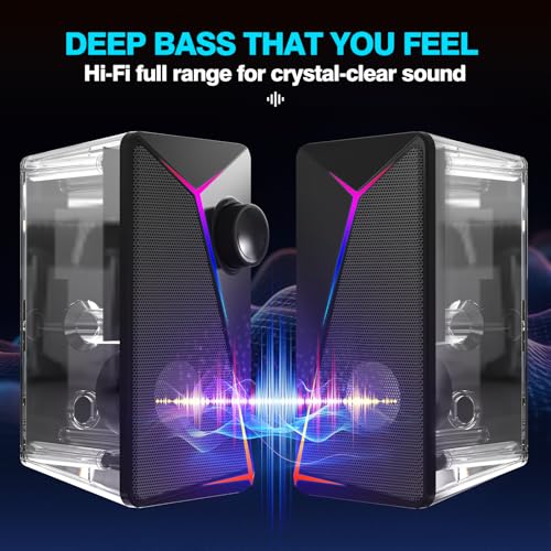 Computer Speakers for Desktop PC, USB AUX Stereo Speaker with RGB Lights, Plug and Play Monitor Speakers for Laptop Gaming Office,Extended Cable 3.44ft,Crisp Stereo Sound - style: CO-706