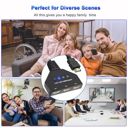 HDMI Switch 3 in 1 Out, 4K@30hz HDMI Splitter, 3 Ports HDMI Switcher Supports Full HD 1080P 3D Compatible with Roku Fire TV Stick HDTV PS4/PS5 Xbox One Chromecast, Compatible with Mac/Win/Linux
