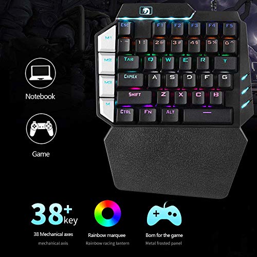 One Handed Keyboard,RGB One Hand Mechanical Gaming Keyboard, 28-Key Blue Switch, USB Wired Portable Mini-Game Keyboard, Support Wrist Rest