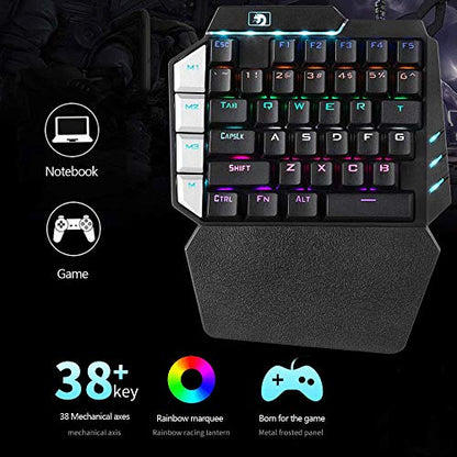 One Handed Keyboard,RGB One Hand Mechanical Gaming Keyboard, 28-Key Blue Switch, USB Wired Portable Mini-Game Keyboard, Support Wrist Rest