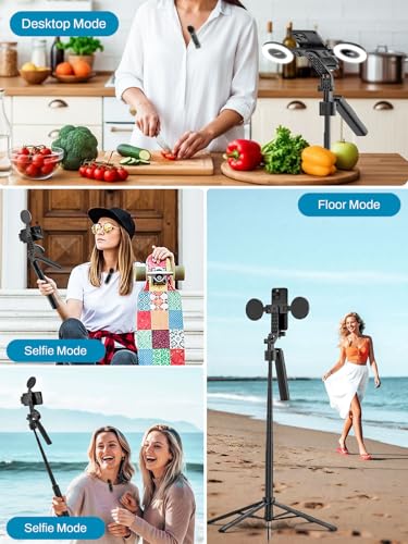 Vlogging Kit,Content Creator Essentials w/Mic & Light(R01 Kit) | 68" Extendable Tripod,For iPhone & Android, Wireless Lavalier Mic(1TX+2RX), Remote Control, For TikTok & YouTube Recording - style: Vlogging Kit-A