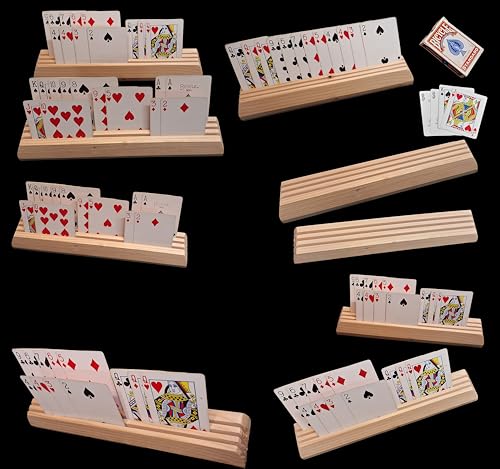 Wooden Playing Card Holders – Set of 2 – Handmade Pine 3-Slot Organizers for Seniors, Kids & Game Night – Durable, Veteran-Made in USA