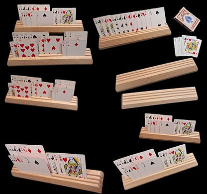 Wooden Playing Card Holders – Set of 2 – Handmade Pine 3-Slot Organizers for Seniors, Kids & Game Night – Durable, Veteran-Made in USA