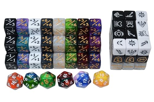 90 Pieces MTG Counter Dice Plus 1 Tokens Life Token Dice Set +1/-1 Counters Keywords Counters Dices D6 Dice Bulk with Pouch for Magic The Gathering. Card Game Accessories, TCG, CCG