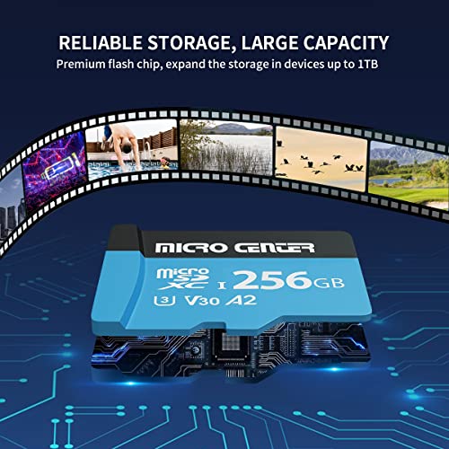 INLAND Micro Center Performance 256GB microSDXC Card, A2 Micro SD Card, UHS-I C10 U3 V30 A2 4K UHD Video Flash Memory Card with Adapter for Smartphones, Tablets, Drones and Action Cameras - size: U3 A2 - 256GB