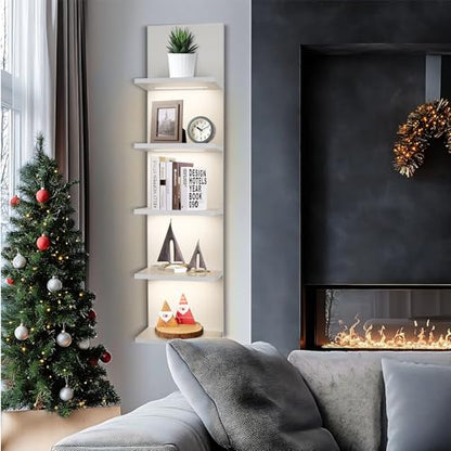 5 Tier Wall Shelf Unit, White | White shelves ,Lack Shelf, Wall Shelves for Bedroom，office ,Bathroom, Vanity Shelves With LED Light - color: White