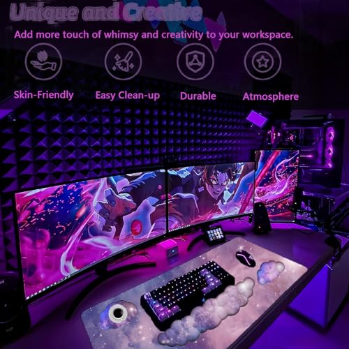 Cloud Wrist Rest Keyboard Purple Cloud Mouse Pad Set 4PCS Galaxy Large Desk Mat Ergonomic Space Wrist Pad Support Memory Foam Non-Slip Wrist Rest for Keyboard and Mouse Computer Gaming Home Office - color: 4pcs Purple Galaxy