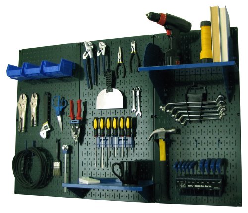 Wall Control Pegboard Organizer 4 ft. Metal Pegboard Standard Tool Storage Kit with Green Toolboard and Blue Accessories - color: Green Pegboard with Blue Accessories