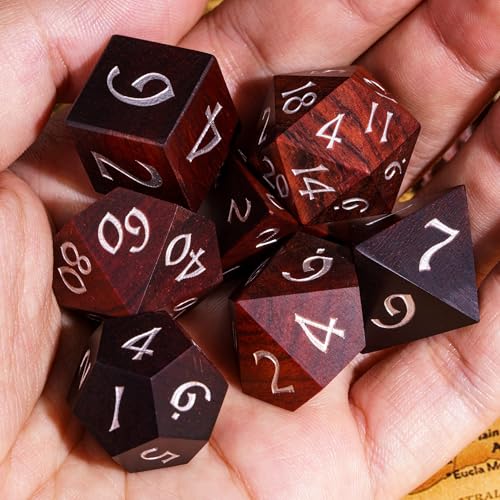 Wooden DND Dice Set Red Sandalwood Wood Dice Set for Tabletop Games | Iron Box, DM Gift, for Dungeons and Dragons Role Playing Games - color: Big Red Sandalwood