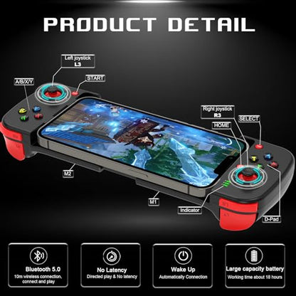 arVin Mobile Gaming Controller for Android iPhone iOS PC, Bluetooth Phone Controller for iPhone 17/16/15/iPad/Galaxy S25/S24/Tablet, Wireless Gamepad Joystick Play CODM/Genshin/Roblox-with Back Button - color: Black