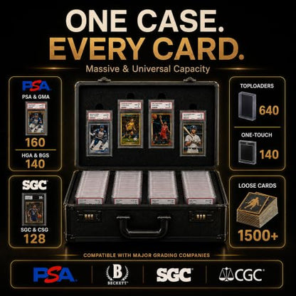 Graded Card Storage Box - Card Slab Case with Lock - 4 Row Trading Card Case with 8 Foam Inserts - Sports Card Case Fits PSA, BGS, SGC, CGC Slabs - Holds 640+ Toploaders - size: 4 rows