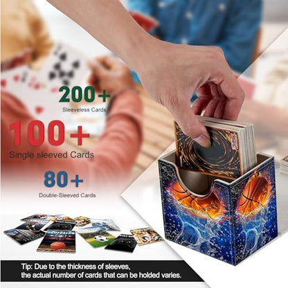 Card Deck Box, Card Storage Box Fits 100+ Single Sleeved Cards, Large Capacity PU Leather Card Storage Box with Strong Magnet for Magic Commander TCG CCG, Basketball - color: Basketball