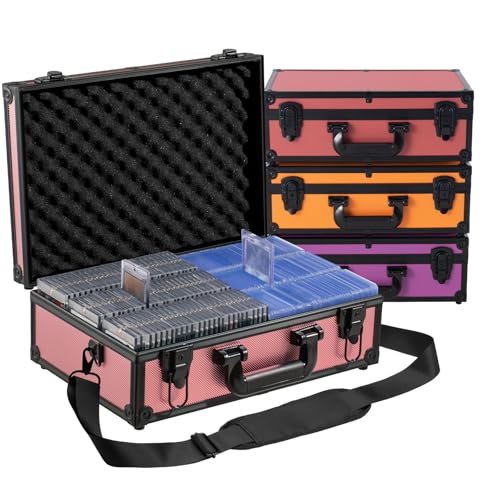 Toploader Storage Box for 3x4 35pt Rigid Cards, Top Loader Cards – Holds 600+ Top Loaders - Aluminum Alloy Trading Card Case, Sports Card Storage Box with Lock (Large Pink) - color: Pink, size: L-for Toploaders