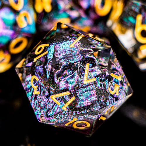 DND Skull Dice Set 7PCS Necromancer Polyhedral Dice for Dungeons Dragons RPG Role Playing Game, Resin Sharp Edged D and D Dice with Gift Box D6 D8 D10 D12 D20 (Purple Green) - color: Purple Green&gold
