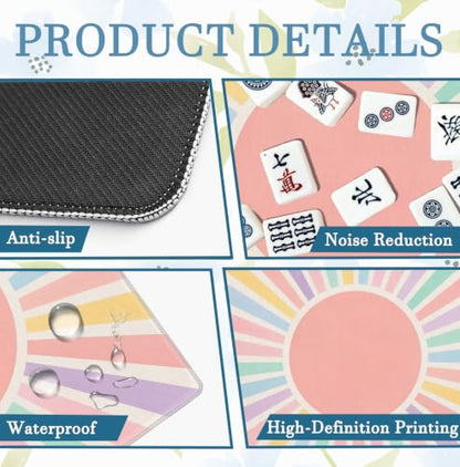Boho Pink Pastel Rainbow Sunshine Mahjong Mat 31.5x31.5 Inch | Preppy Pastel Rainbow Sunshine Non-Slip Noise Reduction Mah Jong Table Mat Cover Gifts for Mahjong Lovers Dominoes - color: Boho Sunshine