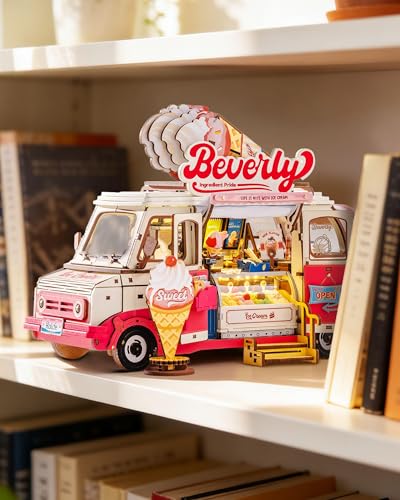 3D Wooden Puzzles for Adults - Ice Cream Truck Model Kit DIY Building Set, 290pcs Wood Craft Home Desk Decor, No Glue Needed Creative Gift for Family and Friends