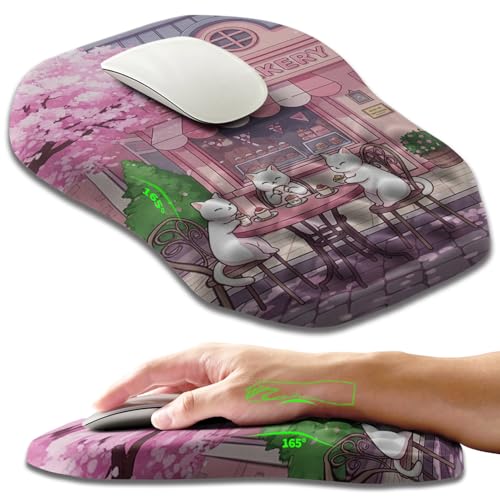 Ergonomic Slope Mouse Pad Wrist Support, Wrist Rest Mousepad for Carpal Tunnel Pain Relief with Massage Bulge and Slow Rebound Memory Foam (12x8 inch, Cat Bakery) - color: Am038-cat Bakery