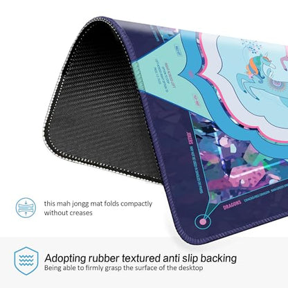 KUNTE Mahjong Mat, Purple Blue, 32"x32" | Foldable, Quiet, Waterproof & Non-Slip, Printed Rules, Asian-Themed Game Nights - color: Whimsy Unicorns