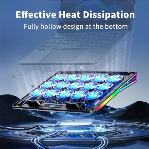 KeiBn Laptop Cooling Pad, Gaming Laptop Fan Cooling Pad with 15 Quiet Fans, RGB Laptop Cooler for 10-17.3 Inch, 4 Height Stands, 2 USB Ports - Blue - size: AA2-15-Blue