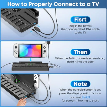 Switch Docking Station for TV with Controller Charger, Replacement for Switch TV Dock with HDMI Adapter, SW Base Station Portable Charging Dock with 10 Game Slots - size: S-Black-Switch 1
