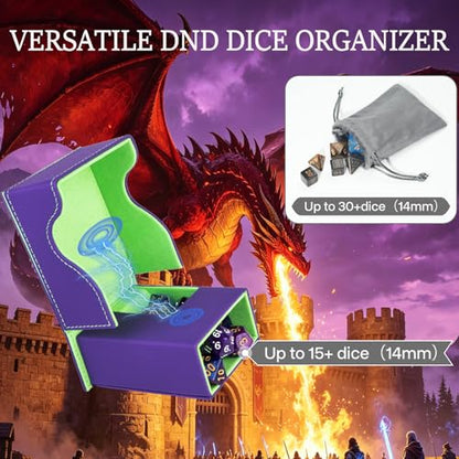 Dice Tower and Tray,Foldable Portable Dice Rolling Tower,Dice Roller Accessory for Dungeons and Dragons,Classic Board Games,RPG Games, and Tabletop Games Purple/Green - color: Purple/Green（Green Dragon）