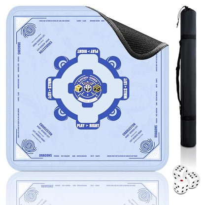 Mahjong Mat, 33"x33" American Mahjong Table Mat Set with Rules (Light Blue) | Noise Reduction Non-Slip Mah jongg Mat for Table (Carrying Bag & 3 Dice) for Mahjong Tile Games, Cards, Poker, Dominoes/Board - color: Light Blue