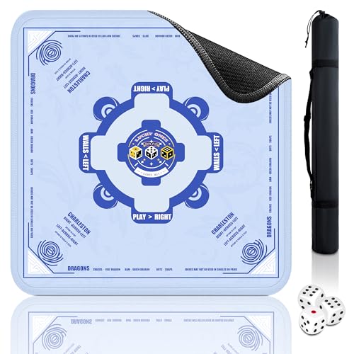 Mahjong Mat, 33"x33" American Mahjong Table Mat Set with Rules (Light Blue) | Noise Reduction Non-Slip Mah jongg Mat for Table (Carrying Bag & 3 Dice) for Mahjong Tile Games, Cards, Poker, Dominoes/Board - color: Light Blue