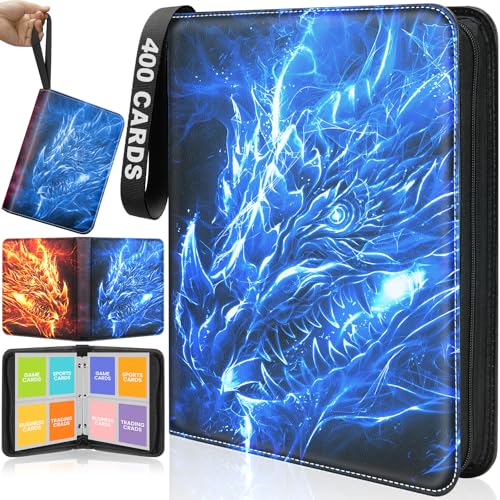 4-Pocket Trading Card Binder, 400-Card Capacity, 50 Sleeves, Blue | Premium storage for game, sports, photocard, and MTG collections; removable sleeves make organizing and displaying cards easy - color: Blue, size: Small